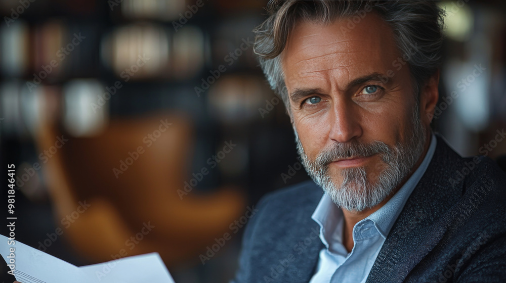 Fototapeta premium Confident man with a beard in a blazer looking at the camera.