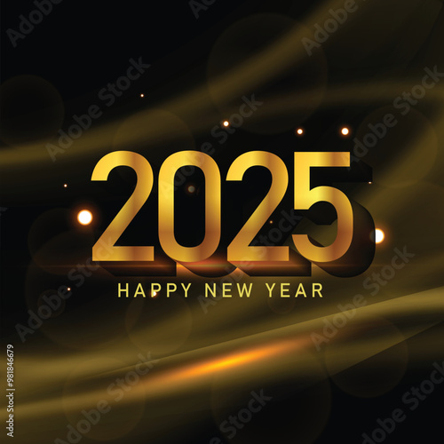 2025 New year with Abstract shiny colour gold wave design element and glitter effect on dark background