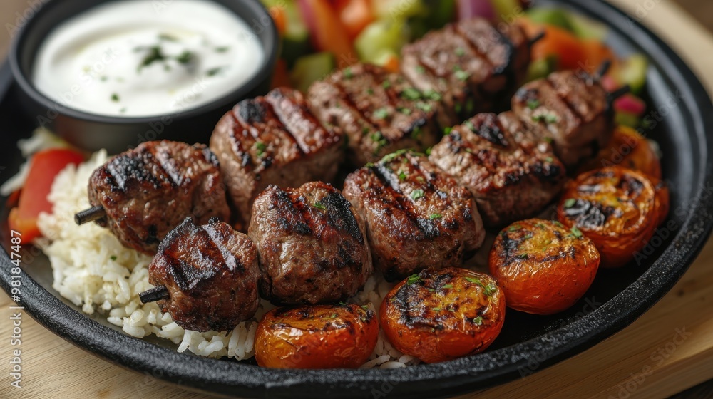 Grilled Kabobs with Rice and Fresh Vegetables Platter Grilled Kabobs with Rice and Fresh Vegetables Platter