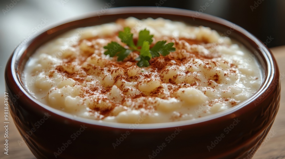 Creamy Rice Pudding with Cinnamon and Cilantro Garnish Creamy Rice Pudding with Cinnamon and Cilantro Garnish
