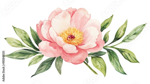 Watercolor peony clipart with delicate petals and vibrant hues