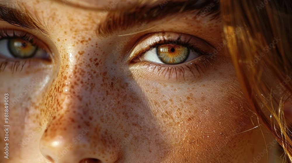 Close Up Portrait of a Woman with Freckles and Green Eyes Close Up Portrait of a Woman with Freckles and Green Eyes