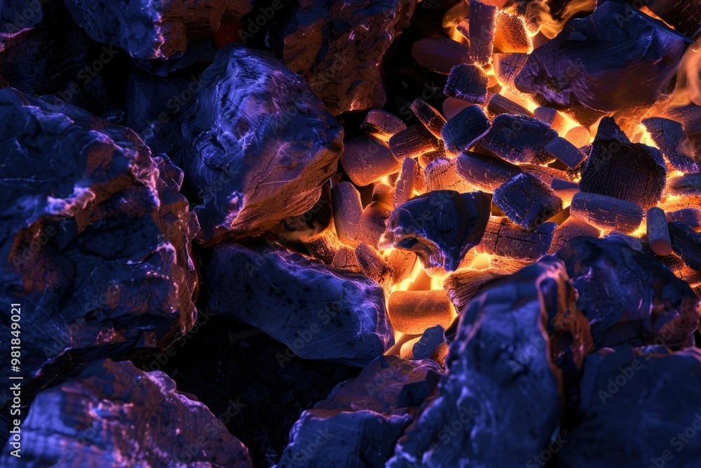 A pile of charcoal with a lot of fire and smoke A pile of charcoal with a lot of fire and smoke