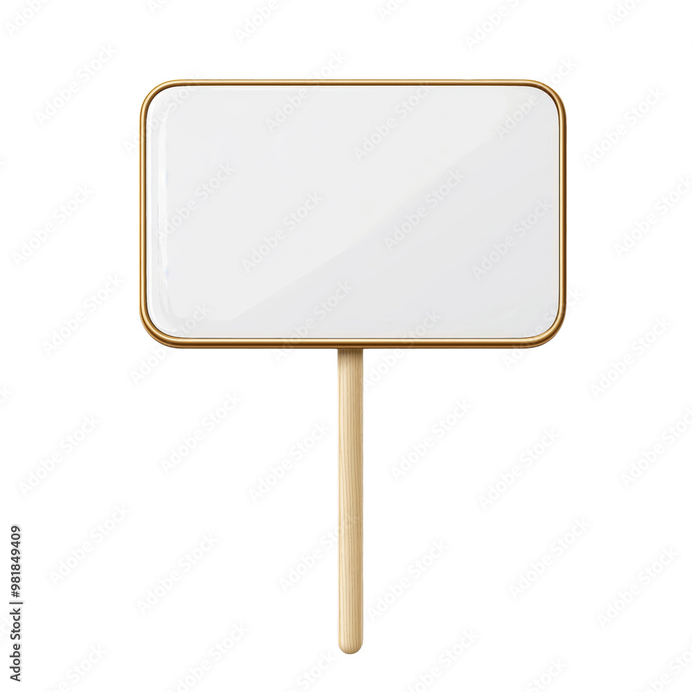 Simple blank sign with a wooden pole against a transparent background for versatile design and branding purposes Simple blank sign with a wooden pole against a transparent background for versatile design and branding purposes