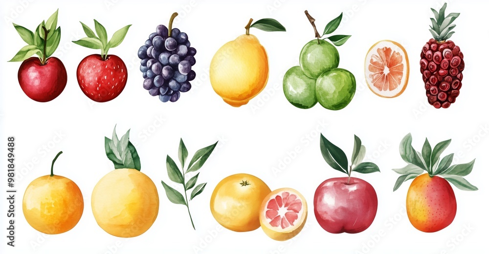 A vibrant collection of hand-drawn fruits on a transparent background showcasing apples, grapes, lemons, and more for creative use A vibrant collection of hand-drawn fruits on a transparent background showcasing apples, grapes, lemons, and more for creative use