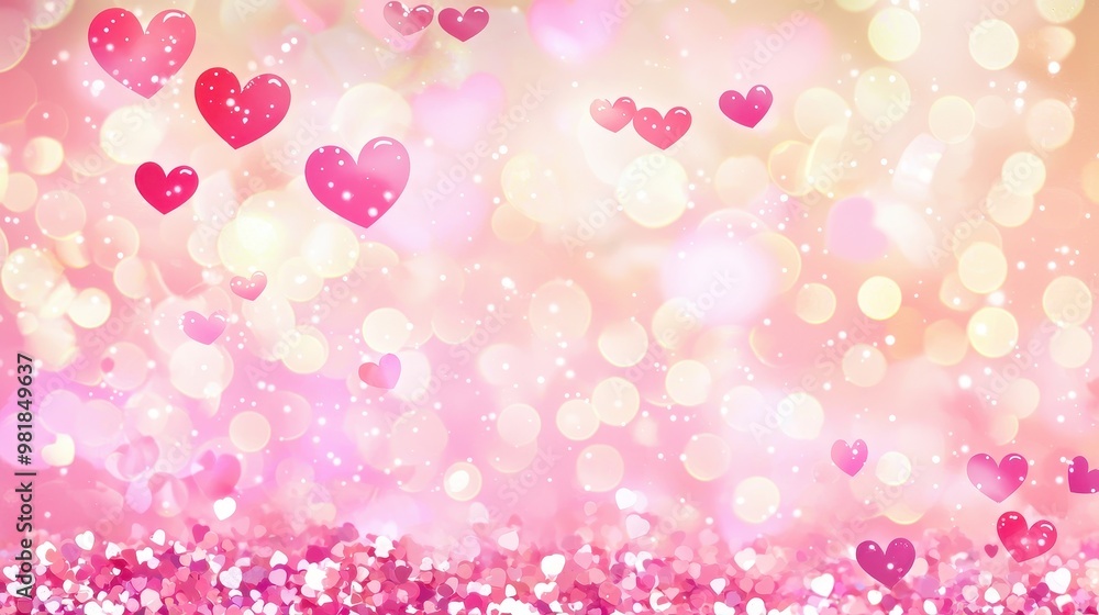 Pink and Yellow Bokeh Background with Hearts for Valentines Day Pink and Yellow Bokeh Background with Hearts for Valentines Day