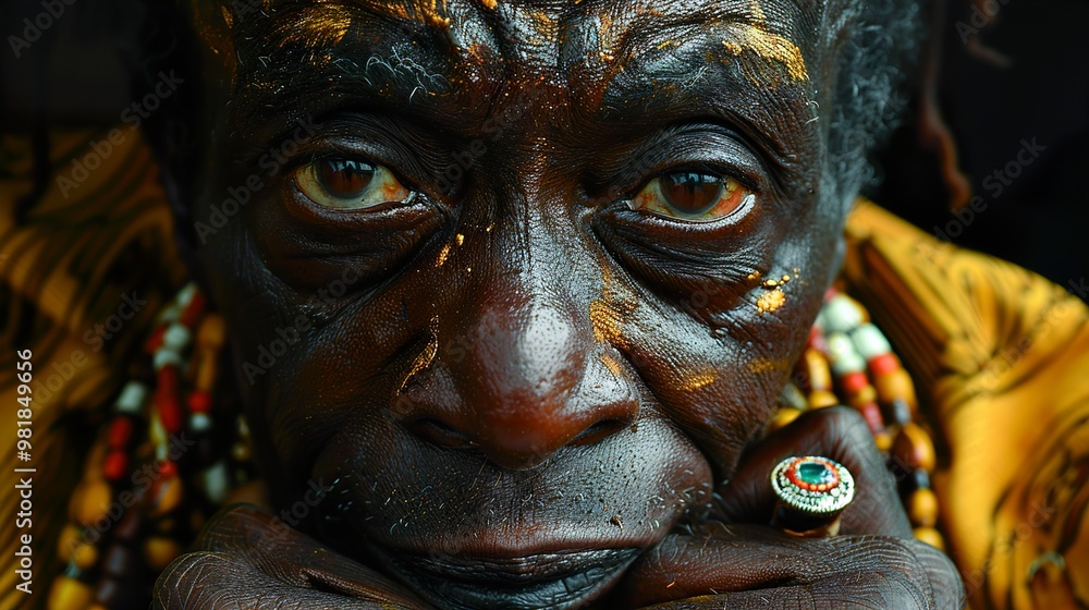 Close-Up Portrait of an African Man with Gold Jewelry Close-Up Portrait of an African Man with Gold Jewelry