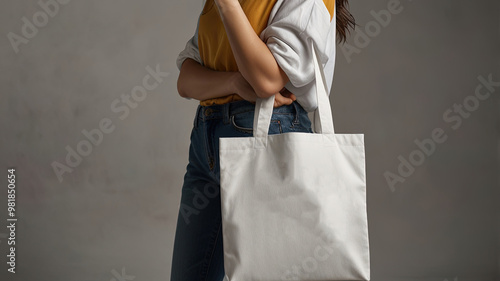 a woman holding a white tote Bag Mockup Generative ai 