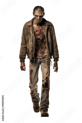  Full Body Male Scary zombie PNG isolated on white and transparent background - Fearsome Ghoulish Creepy Human Dead Monster Halloween Horror Concept