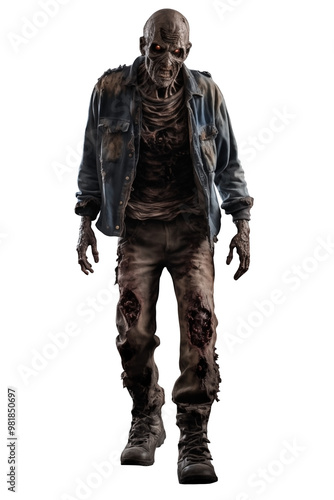  Full Body Male Scary zombie PNG isolated on white and transparent background - Fearsome Ghoulish Creepy Human Dead Monster Halloween Horror Concept