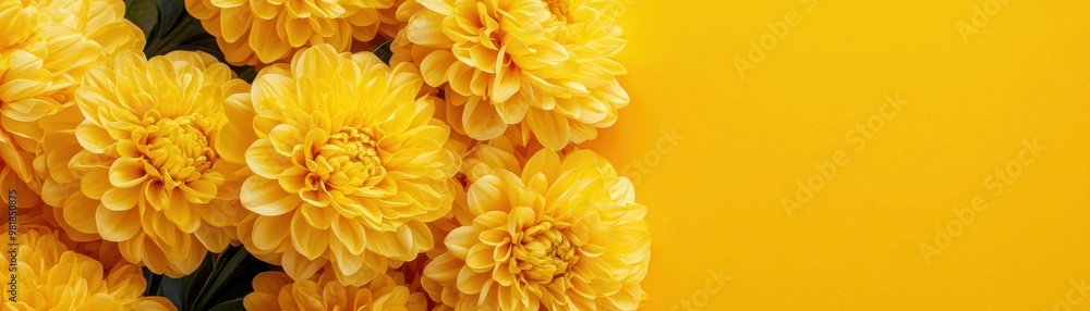 Close Up of Vibrant Yellow Chrysanthemums against a Dazzling Yellow Background Close Up of Vibrant Yellow Chrysanthemums against a Dazzling Yellow Background