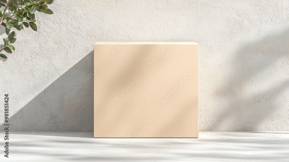 Minimalist Product Display Beige Box on White Background Minimalist Product Display Beige Box on White Background
