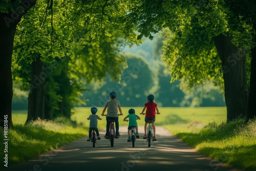 Wallpaper Mural Family Bike Ride Through a Green Alley Torontodigital.ca