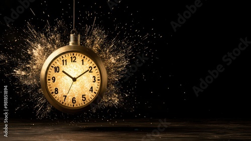 Wallpaper Mural Golden Clock with Sparkling Firework Effect on Black Background Torontodigital.ca