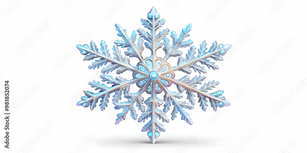 Close-Up Flat Macro Illustration of a Shimmering Holographic Snowflake on White Background, Capturing Intricate Patterns and Winter's Magic - Digital Art Close-Up Flat Macro Illustration of a Shimmering Holographic Snowflake on White Background, Capturing Intricate Patterns and Winter's Magic - Digital Art