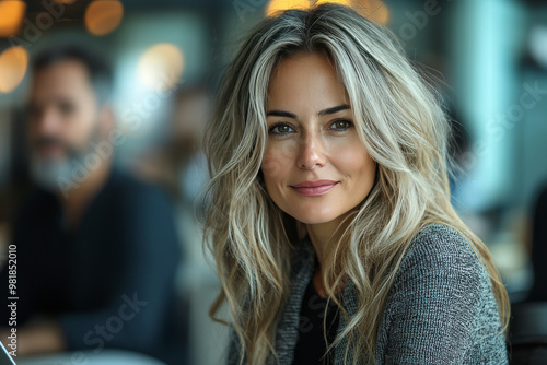 A woman with long blonde hair smiles softly at the camera. Free Download A woman with long blonde hair smiles softly at the camera. - GFXLoad