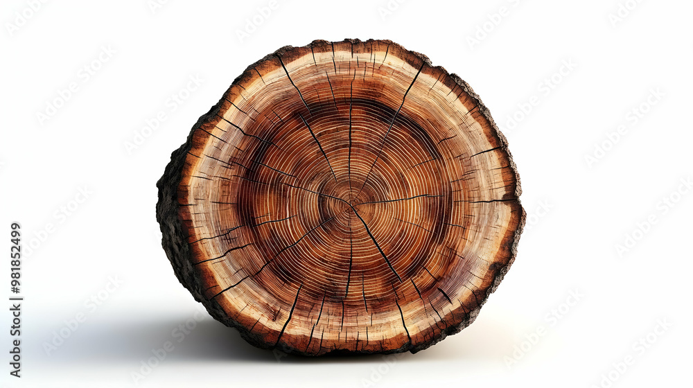 Obraz premium 3D Policy Tree Rings Concept: Vector of Tree Trunk Cross Section with Time-Representing Rings, Isolated on White Background for Policy Timeline Information