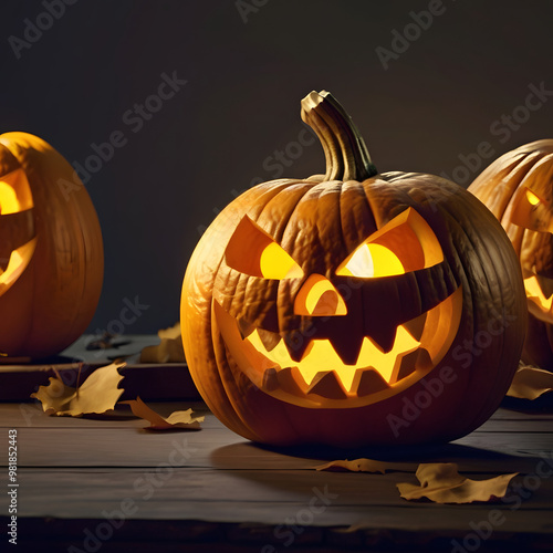 Halloween pumpkin background featuring spooky jack-o-lanterns on a black backdrop, perfect for autumn celebrations	