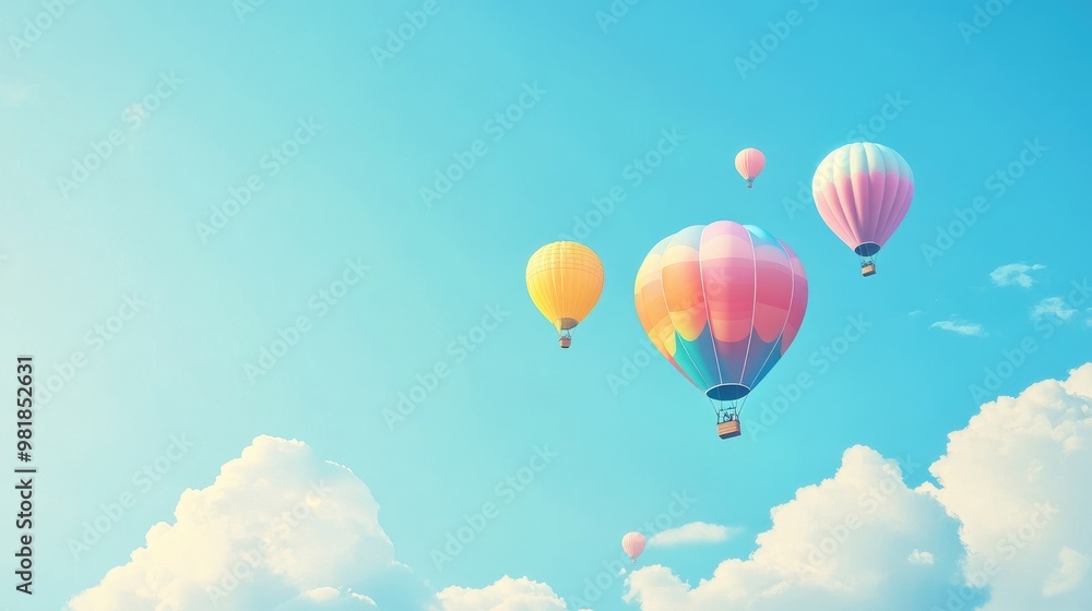 Beautiful multicolored balloons soaring high in the sky, with a stunning blue backdrop and light clouds, creating a joyful, realistic scene Beautiful multicolored balloons soaring high in the sky, with a stunning blue backdrop and light clouds, creating a joyful, realistic scene