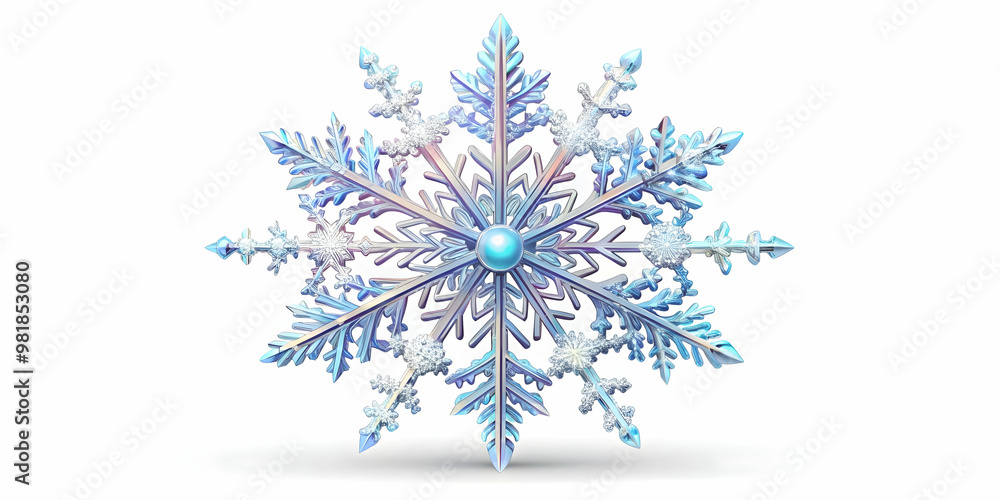 Flat Macro Illustration of a Floating Holographic Snowflake: Captivating Close-Up of Winter's Beauty with Intricate Patterns and Shimmering Effects Flat Macro Illustration of a Floating Holographic Snowflake: Captivating Close-Up of Winter's Beauty with Intricate Patterns and Shimmering Effects