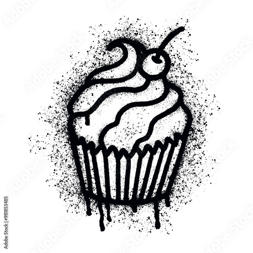 Vector illustration of a cupcake with cream, hand-drawn in graffiti style