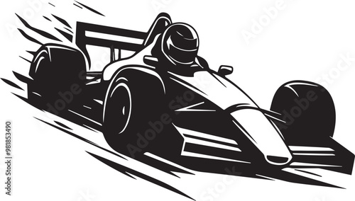 Race car driver speeding silhouette on white background