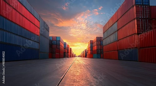 Wallpaper Mural Scene of stack of containers at the port , Camera slow motion with different angles Torontodigital.ca