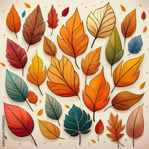 秋　葉　葉っぱ　秋　あしらい　紅葉　イラスト　可愛い　お洒落　大人っぽい