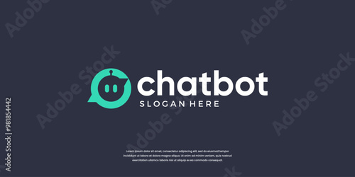 Simple bubble chat bot logo design template.