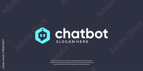 Chat bot logo template. Simple head robot bubble logo vector. Online customer support service bot logo.