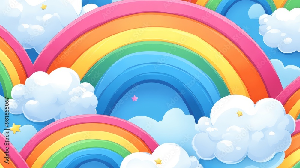 Rainbow Clouds Stars Cartoon Background Illustration Rainbow Clouds Stars Cartoon Background Illustration