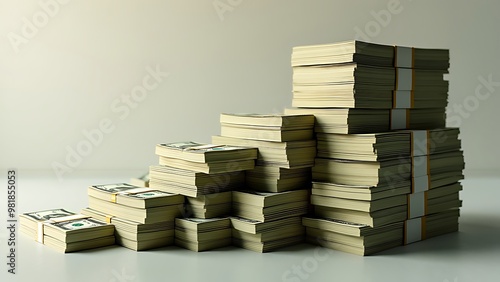 Piles of cash symbolizing financial success and prosperity. Illustrates substantial wealth accumulation and successful investment outcomes, representing a strong financial position and achievement. photo