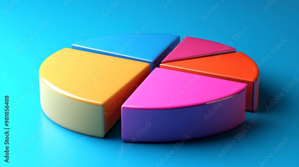 Obraz premium Colorful 3D Pie Chart on Blue Background