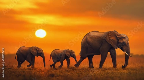 Scene of elephant family walking in the wild, Camera slow motion with different angles