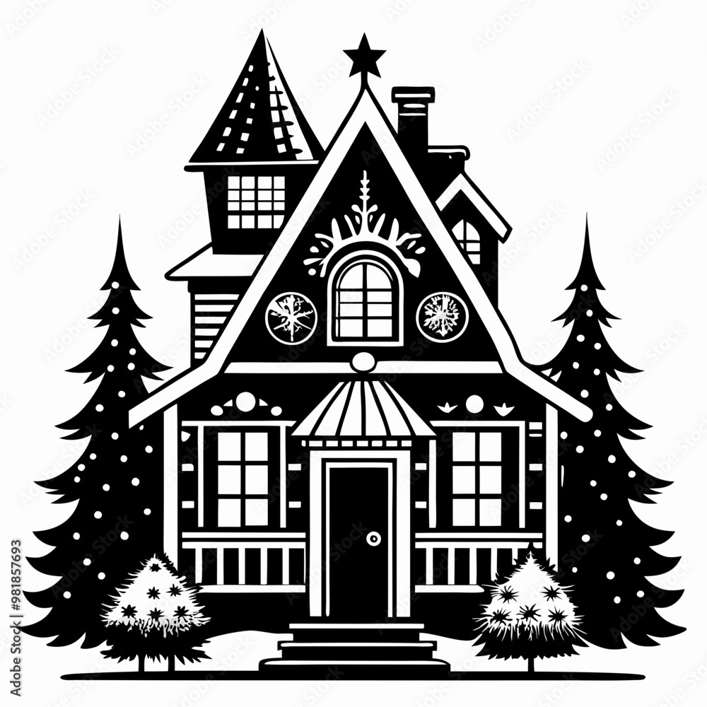 Fototapeta premium Christmas House Vector silhouette Svg