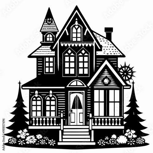 Christmas House Vector silhouette Svg