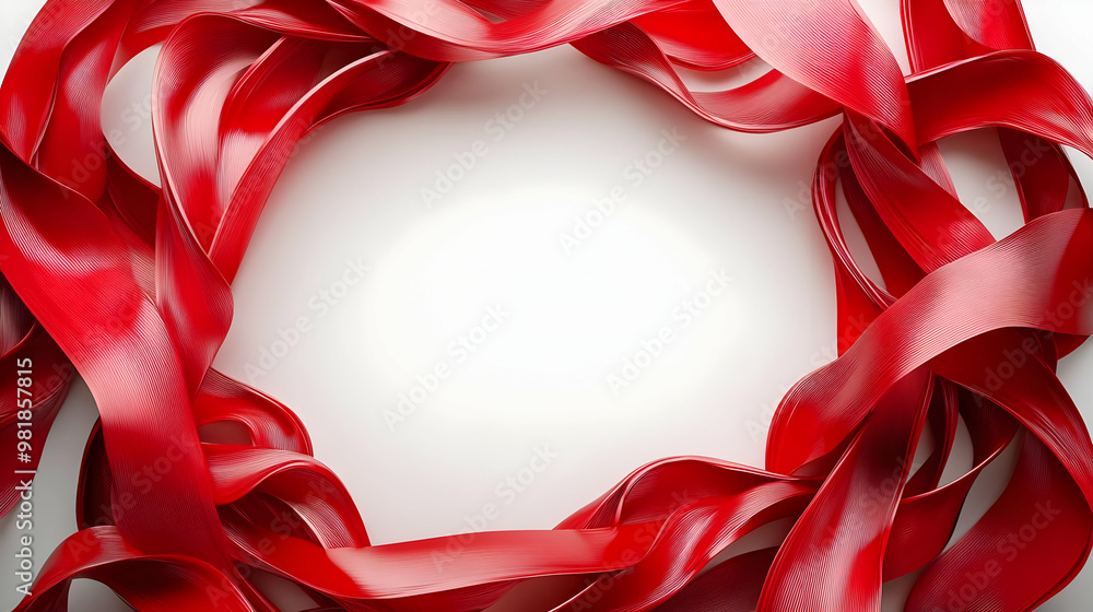 3D Red Ribbon Frame Vector Illustration - Intricate Intertwining Design with Ample Copy Space on White Background 3D Red Ribbon Frame Vector Illustration - Intricate Intertwining Design with Ample Copy Space on White Background