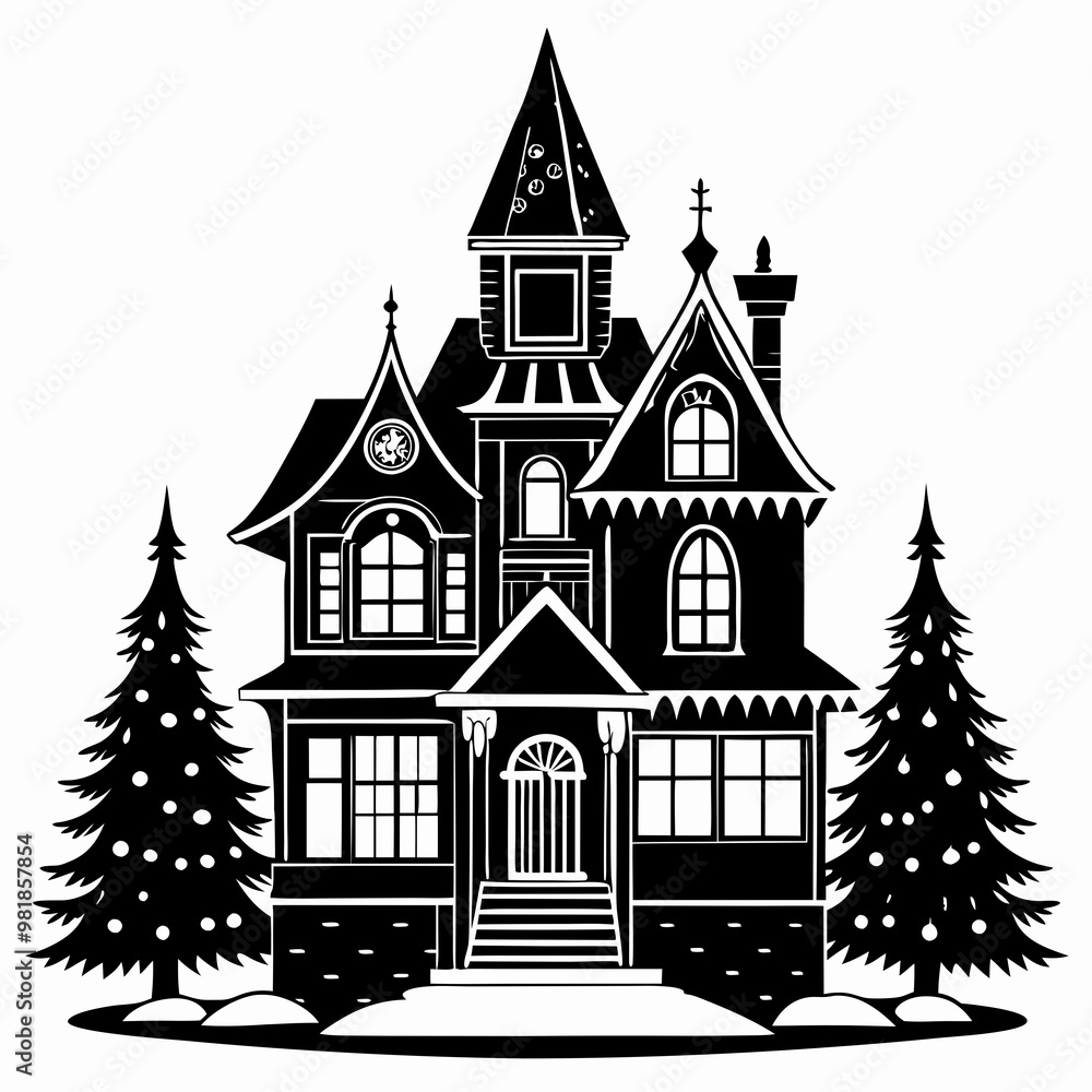 Christmas House Vector silhouette Svg Christmas House Vector silhouette Svg