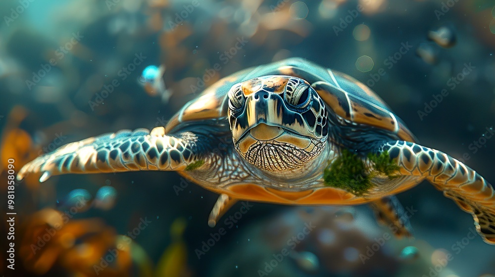 Sea Turtle Underwater: Close-Up View of a Marine Animal