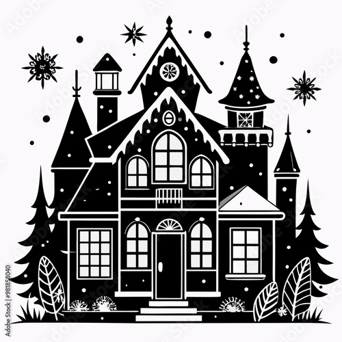 Christmas House Vector silhouette Svg