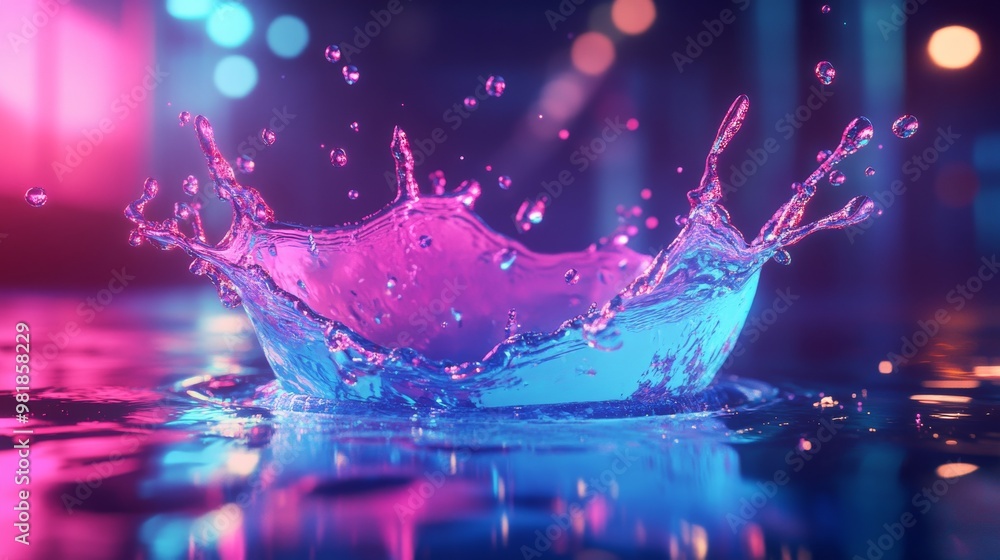 Water Droplet Splash with Pink and Blue Neon Lights Water Droplet Splash with Pink and Blue Neon Lights
