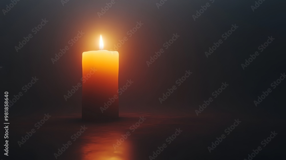 Burning Candle in Dark Background with Reflection Burning Candle in Dark Background with Reflection