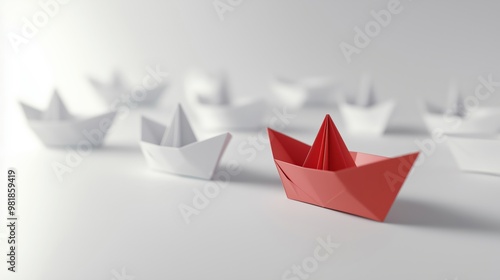 Free Download Red paper along with white boats on a white background, 3d render - GFXLoad