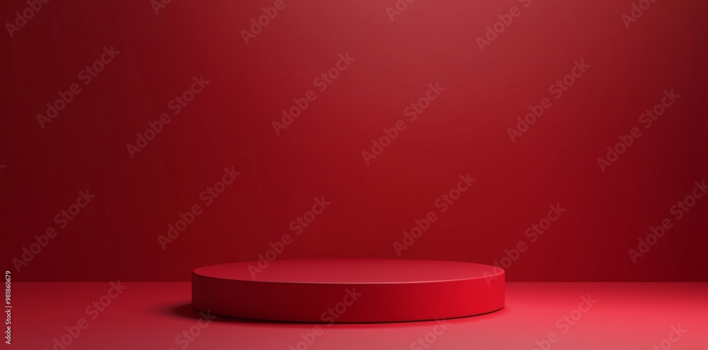 3D render of a red podium with a round platform in the center, designed as an empty space mockup for product presentation. The vibrant red background adds a striking contrast to the minimalistic scene 3D render of a red podium with a round platform in the center, designed as an empty space mockup for product presentation. The vibrant red background adds a striking contrast to the minimalistic scene