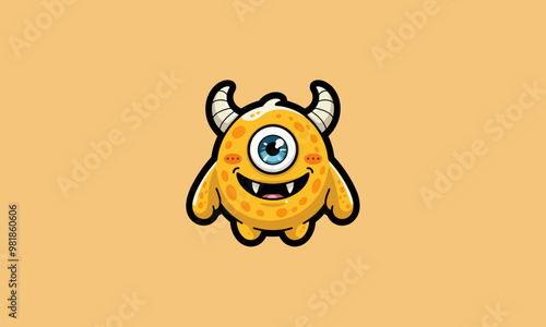 Adorable yellow cyclops monster with horns and a big smile