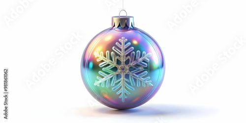 3D Holographic Ornament Concept: Intricate New Year 2025 Decoration Captured in Vibrant Colors on White Background