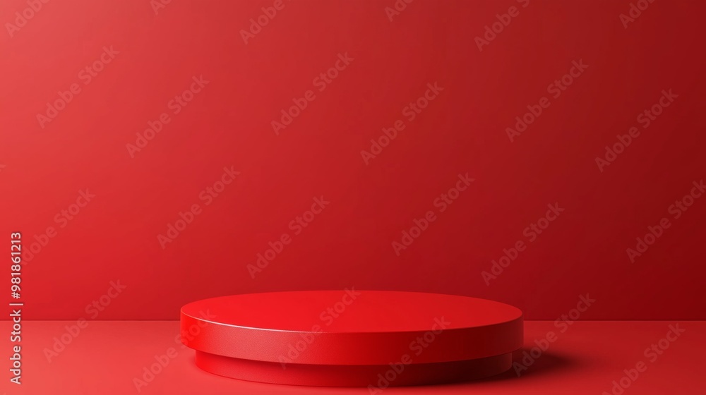 3D render of a red podium with a round platform in the center, designed as an empty space mockup for product presentation. The vibrant red background adds a striking contrast to the minimalistic scene 3D render of a red podium with a round platform in the center, designed as an empty space mockup for product presentation. The vibrant red background adds a striking contrast to the minimalistic scene
