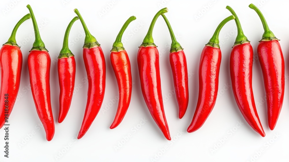 Red Chili Peppers Spicy Hot Fresh Ingredient Food White Background Red Chili Peppers Spicy Hot Fresh Ingredient Food White Background