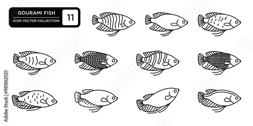 Collection of gourami fish icons, vector icon templates are editable and resizable.