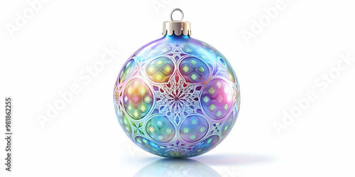 Elegant Flat Holographic Ornament - Intricate Festive Designs for New Year 2025 Celebration, Reflective Surface & Vibrant Colors on White Background